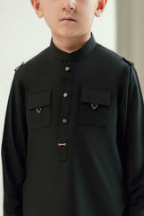 Black Double Pocket Kameez Shalwar KD - 35