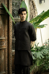 Black Embroidered Waistcoat W-2963