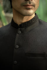Black Embroidered Waistcoat W-2963