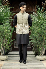 Stone Gray Embroidered Waistcoat W-2867