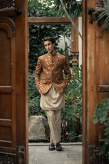 Rust Floral Embroidered Prince Coat PC-584
