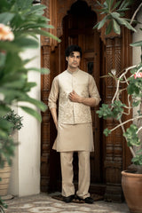 Cream Embroidered Waistcoat W-3014