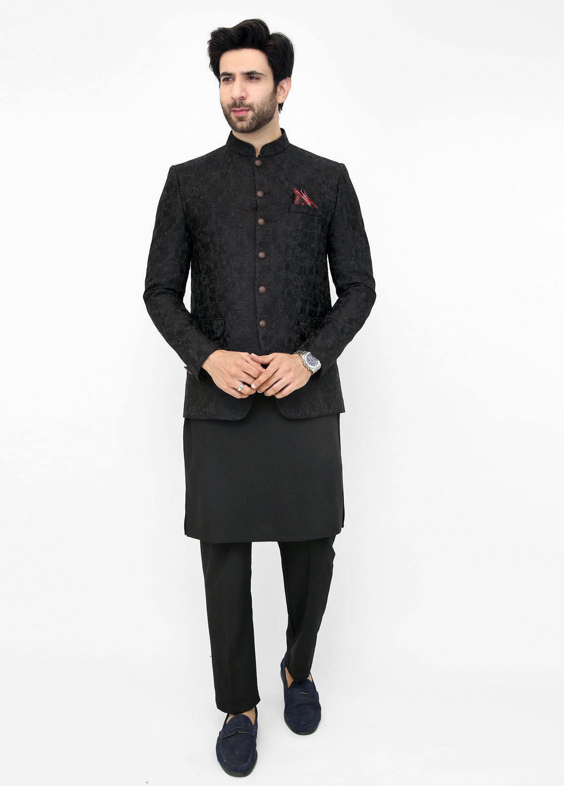 Embroidered Prince Coat - Black