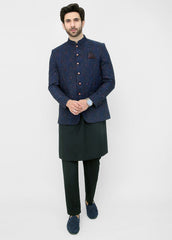 Embroidered Prince Coat - Navy Blue