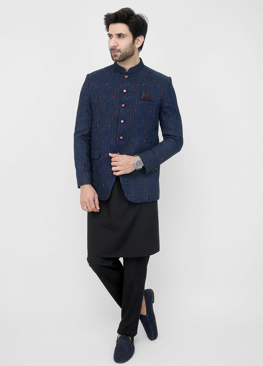 Embroidered Prince Coat - Navy Blue