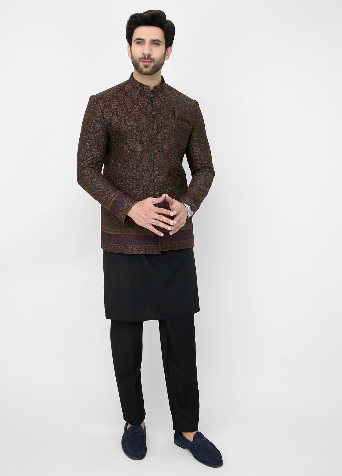 Embroidered Prince Coat - Brown