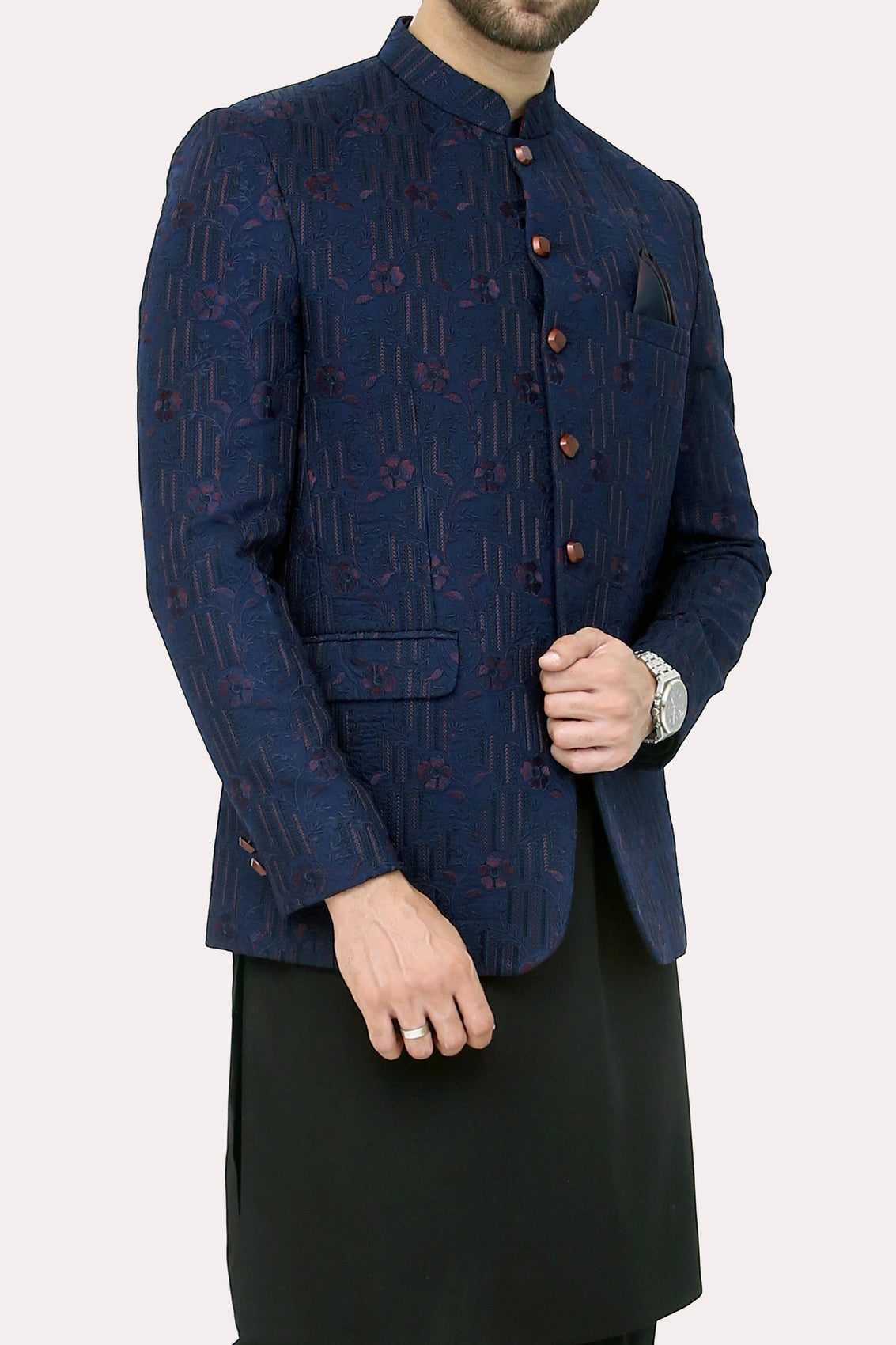 Navy embroidered coat
