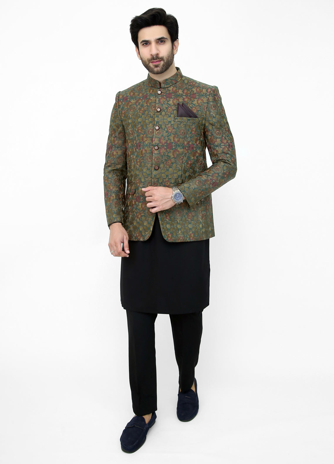 Embroidered Prince Coat - Green