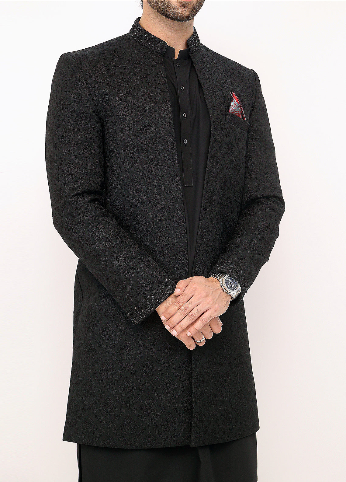 Black Front Open Sherwani

