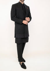 Front Open Black Sherwani
