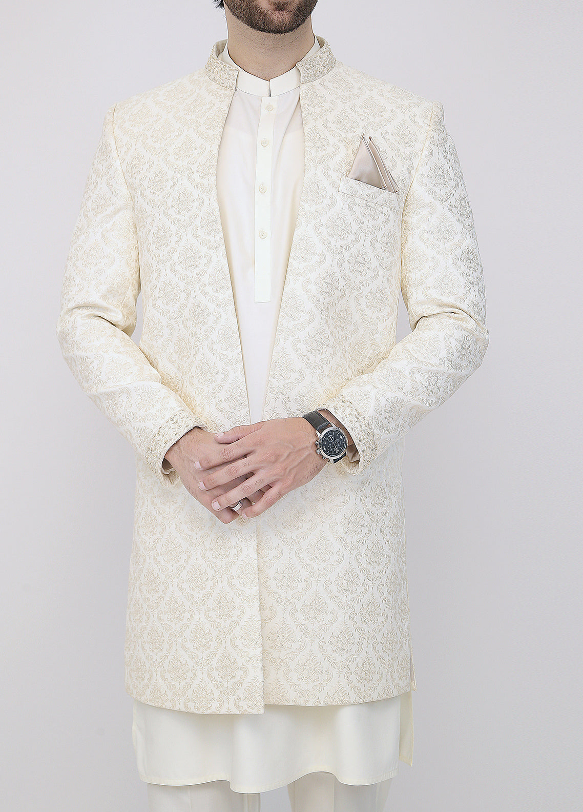 Traditional Cream Sherwani
