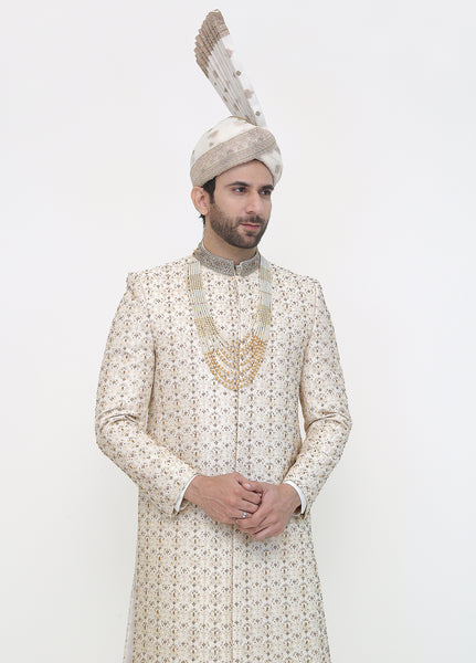 Premium Hand Work Off-White Traditional Sherwani