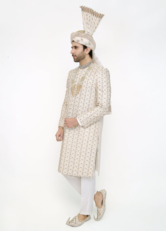 Premium Hand Work Off-White Traditional Sherwani