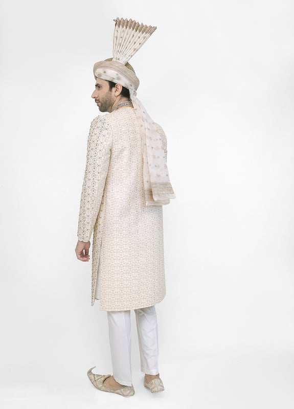 Premium Hand Work Off-White Traditional Sherwani