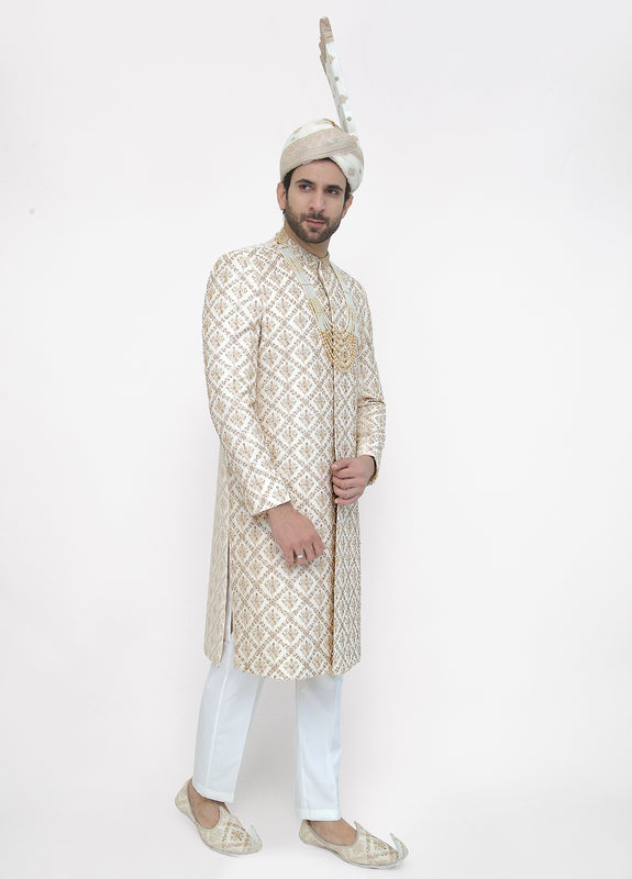 Premium Hand Work D-White Traditional Sherwani