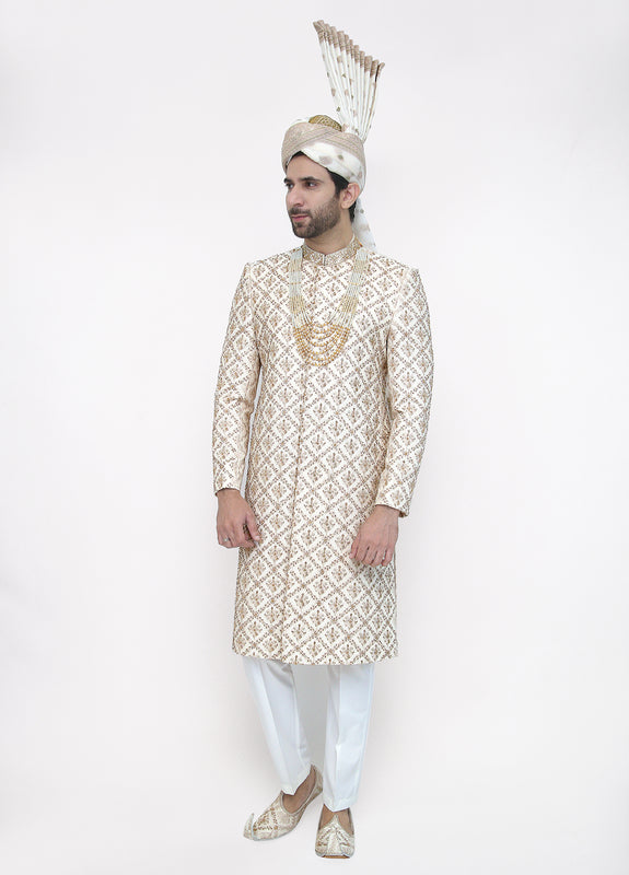 Premium Hand Work D-White Traditional Sherwani