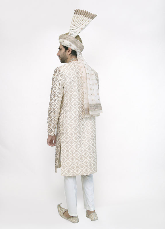 Premium Hand Work D-White Traditional Sherwani