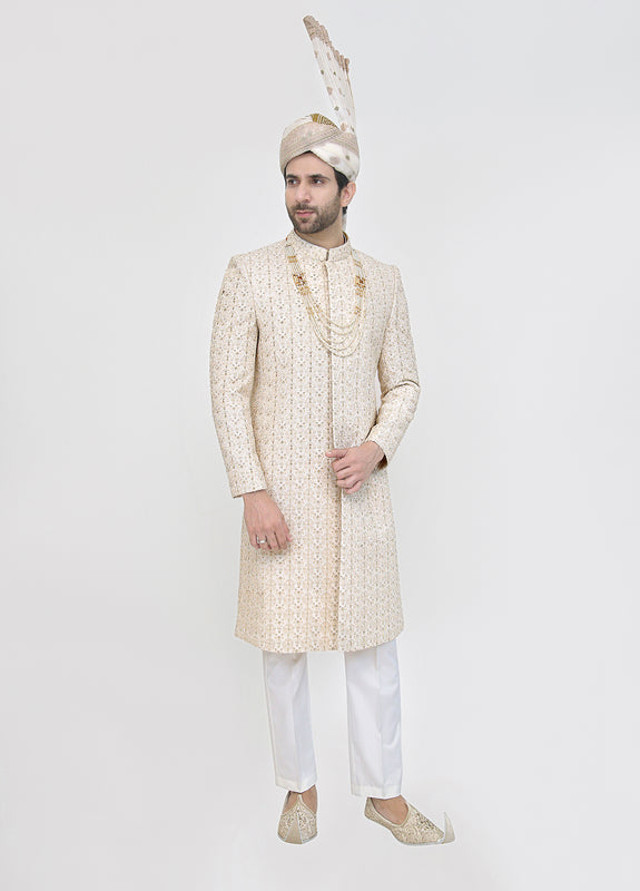 Premium Hand Work Cream Traditional Sherwani