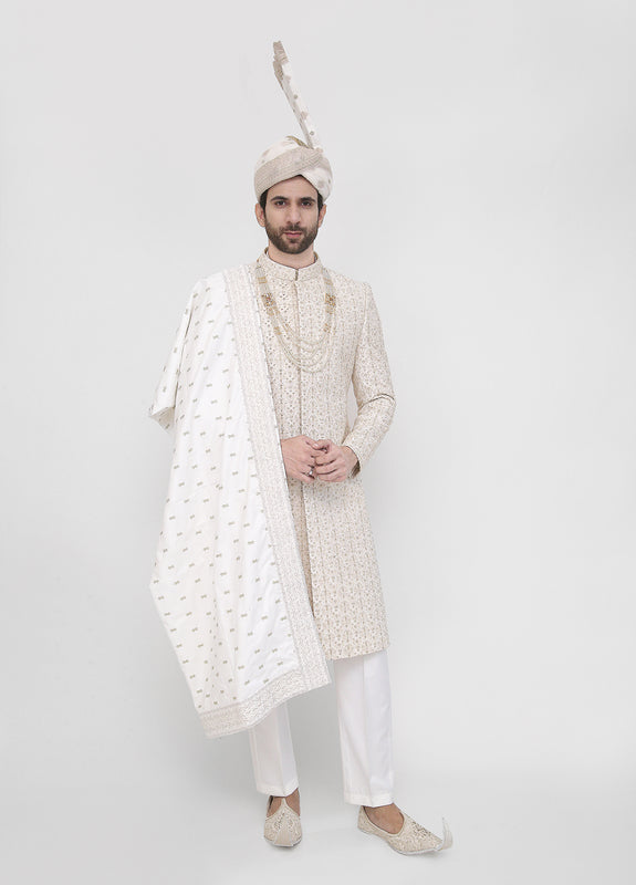 Premium Hand Work Cream Traditional Sherwani