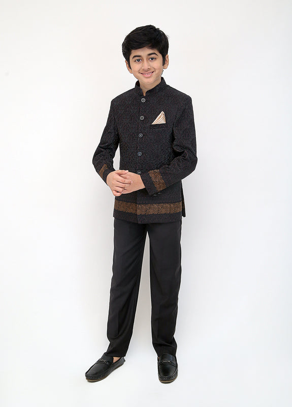 Black & Brown Color Embroidered Princecoat