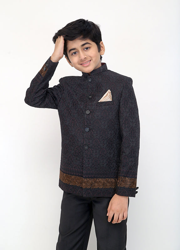 Black & Brown Color Embroidered Princecoat