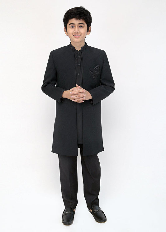 Front Open Black Sherwani
