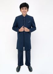 Navy Blue Front Open Kids Sherwani