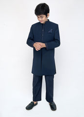 Navy Blue Front Open Kids Sherwani