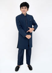 Navy Blue Front Open Kids Sherwani