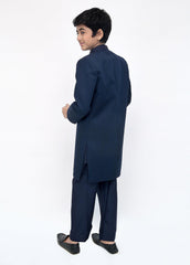 Navy Blue Front Open Kids Sherwani