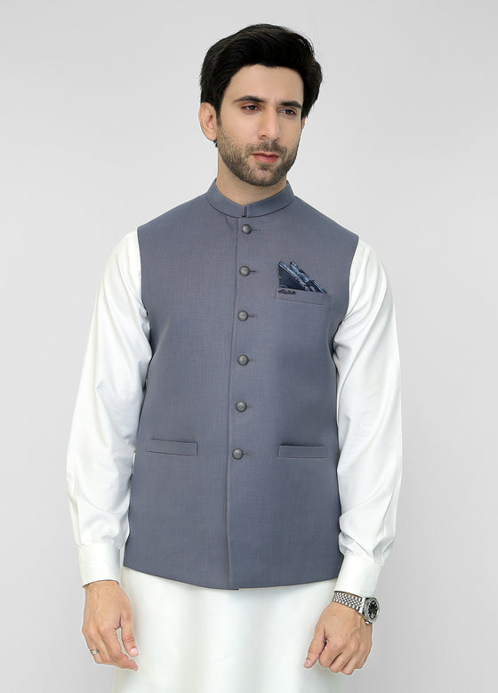 Men Waistcoat Grey Blue