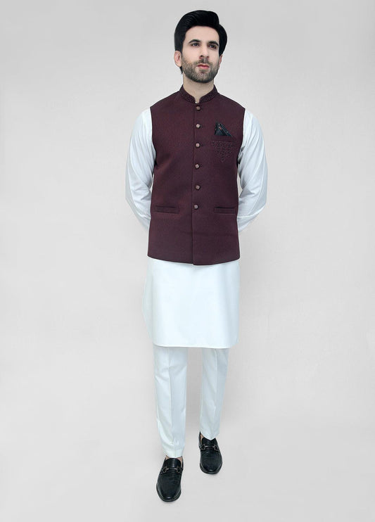 Mehroon Hand Embroidery WaistCoat