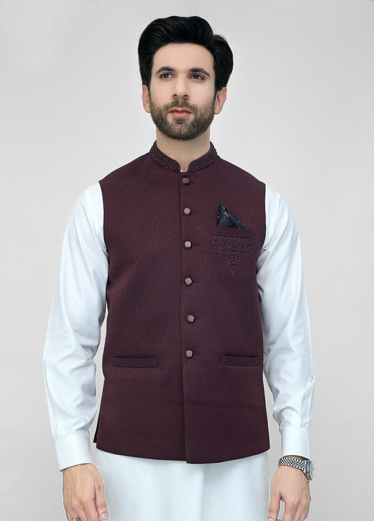 Mehroon Hand Embroidery WaistCoat