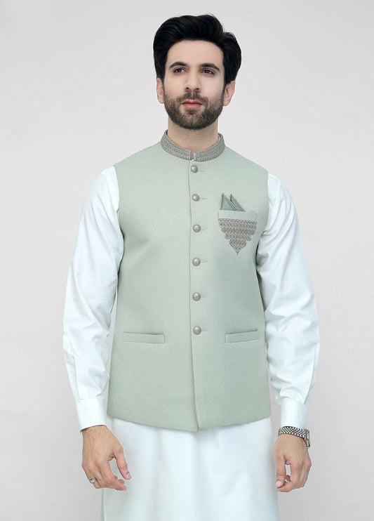 Light Green Hand Embroidery Waistcoat