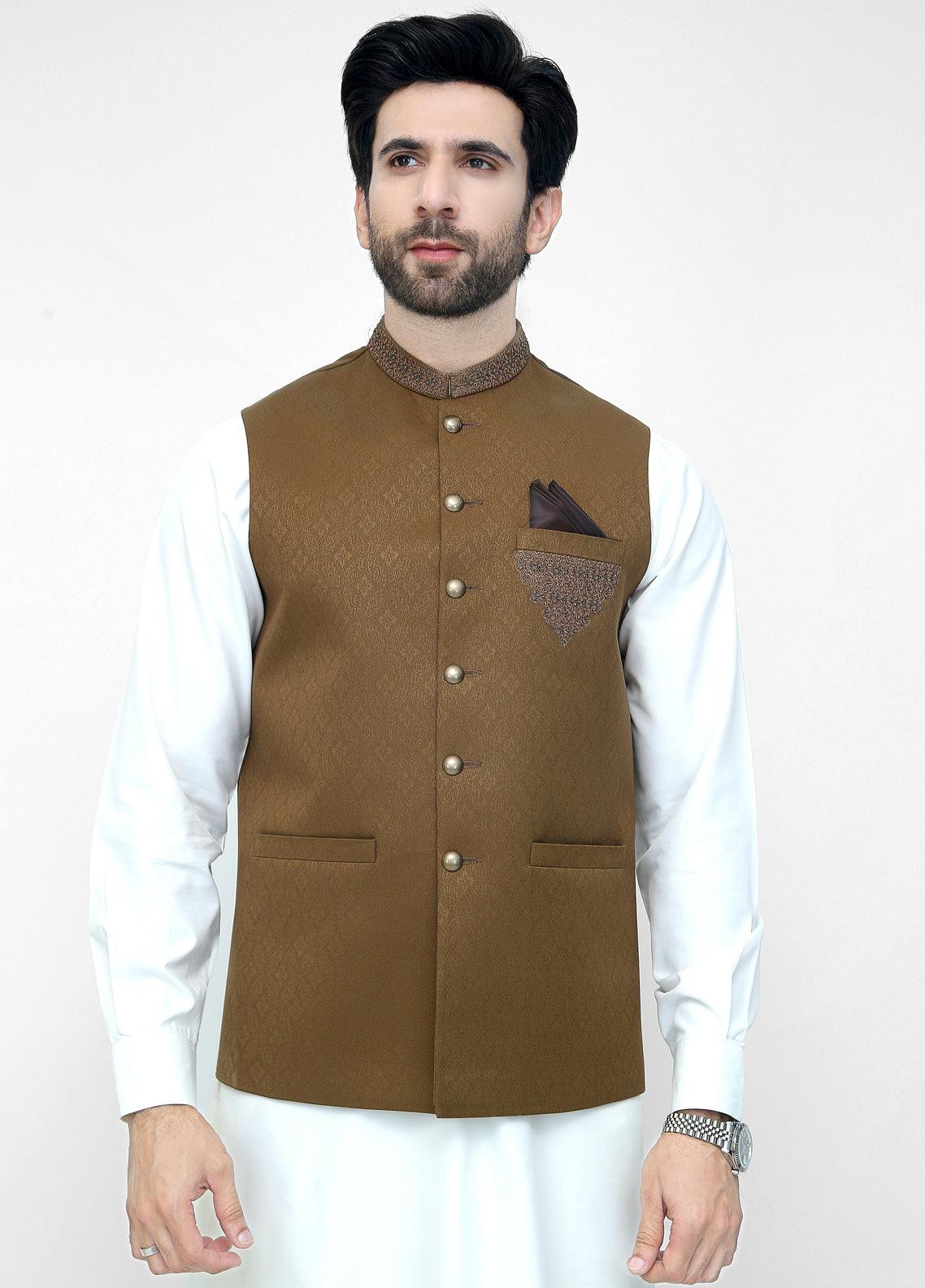 Brown Hand Embroidery Waist Coat