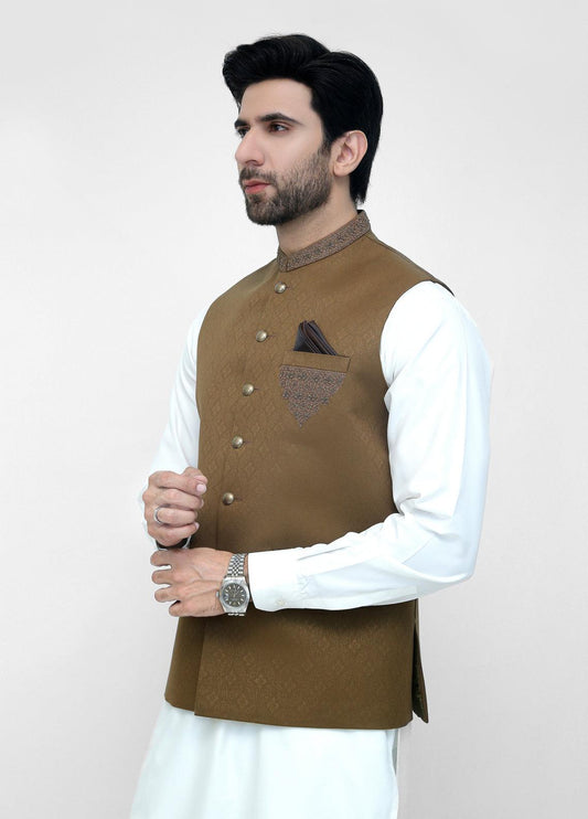 Brown Hand Embroidery Waist Coat