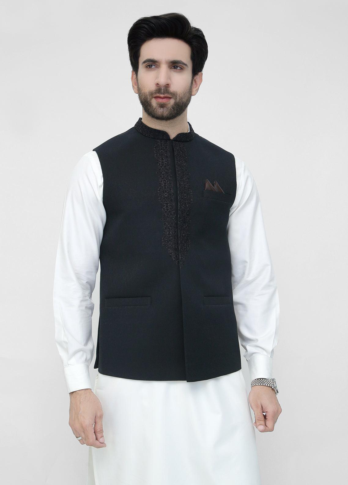 Black Front Hand Embroidery Waistcoat