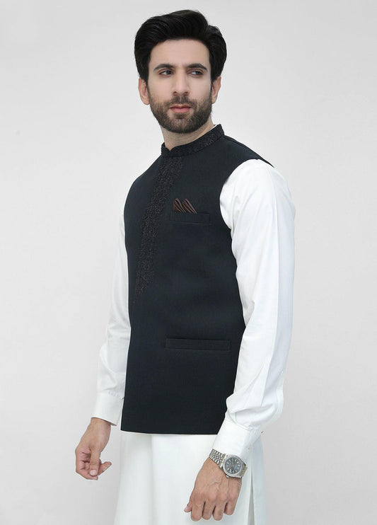 Black Front Hand Embroidery Waistcoat