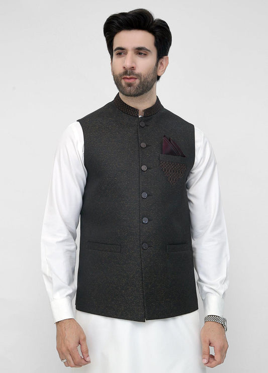 Black Brown Hand Embroidery Waistcoat