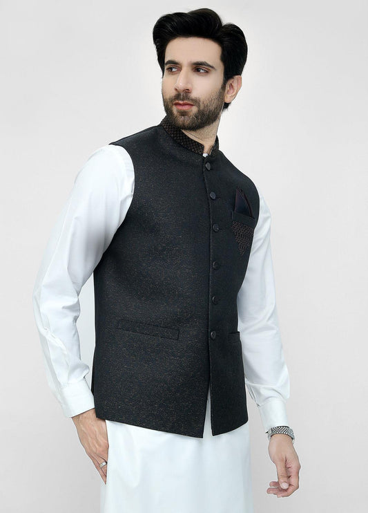 Black Brown Hand Embroidery Waistcoat