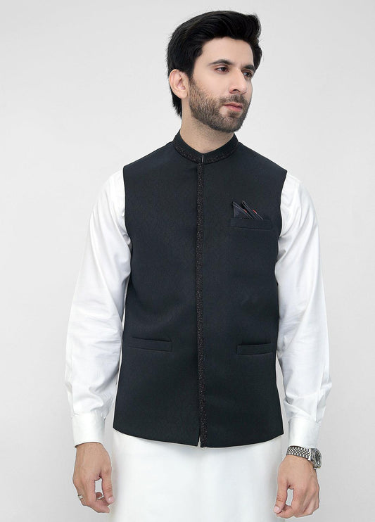 Black Fancy Hand Embroidery Waistcoat