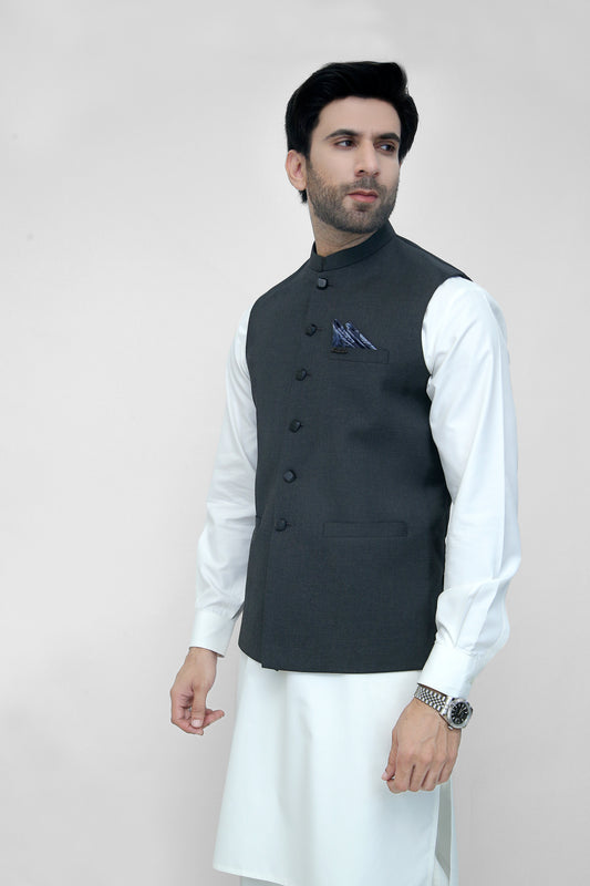 Gray Black Suiting Waistcoat