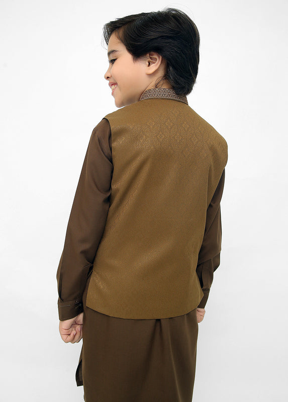 Kids Brown Shalwar Kameez with L-Brown Waistcoat