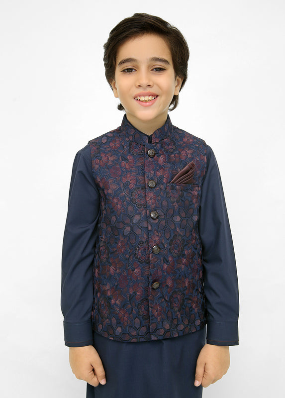 Kids Navy Shalwar Kameez with Navy Blue Waistcoat