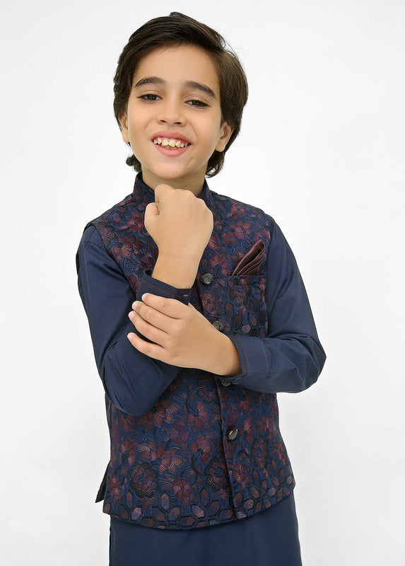 Kids Navy Shalwar Kameez with Navy Blue Waistcoat