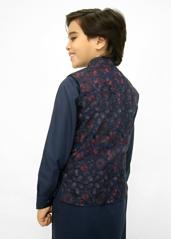 Kids Navy Shalwar Kameez with Navy Blue Waistcoat