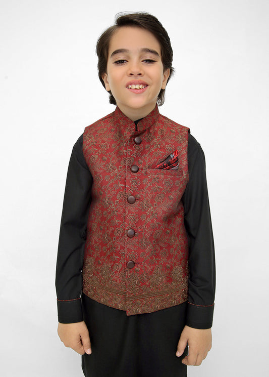 Kids Shalwar Kameez With Mehroon Waistcoat