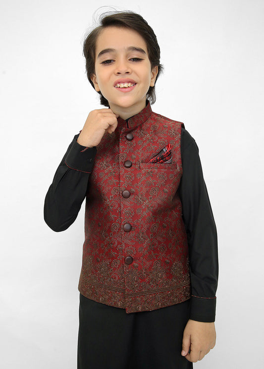 Kids Shalwar Kameez With Mehroon Waistcoat