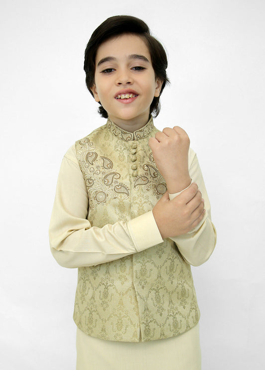 Kids Shalwar Kameez with Golden Green Waistcoat