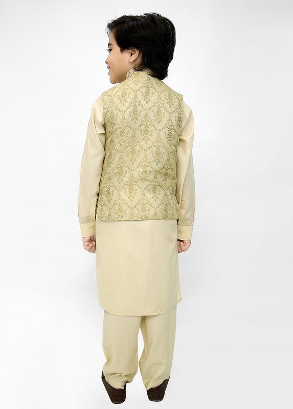 Kids Shalwar Kameez with Golden Green Waistcoat